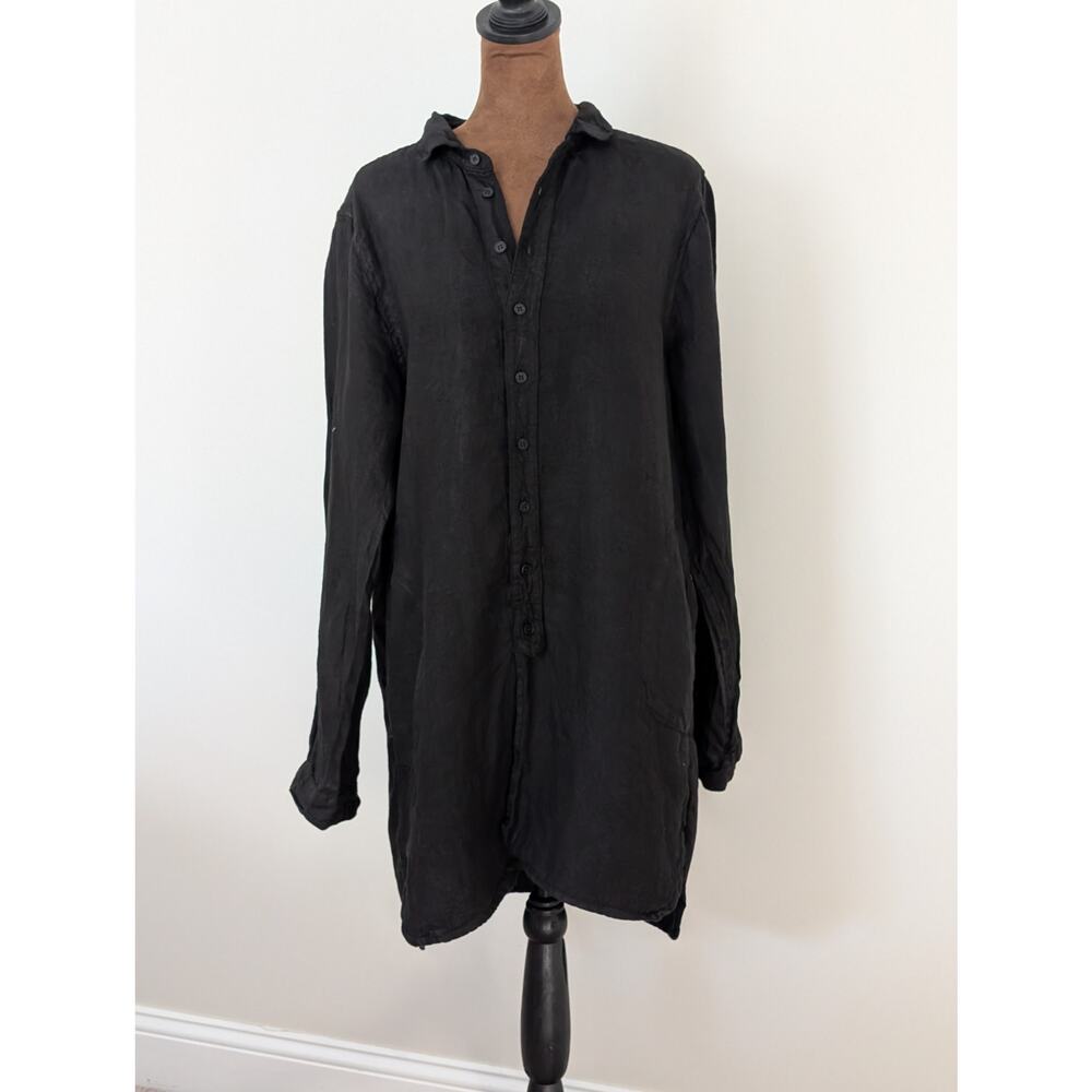 CP Shades Black 100% Linen Button Front Tunic Shirt S Made in USA EUC - Picture 2 of 10